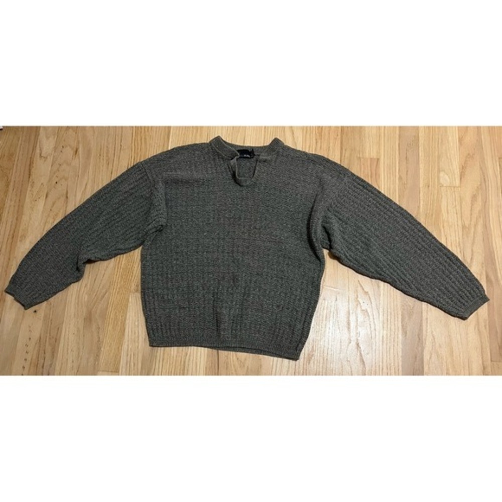 Bill Blass Mens Vintage Grey‎ Textured Knit Notched Neck Sweater Size M Made USA